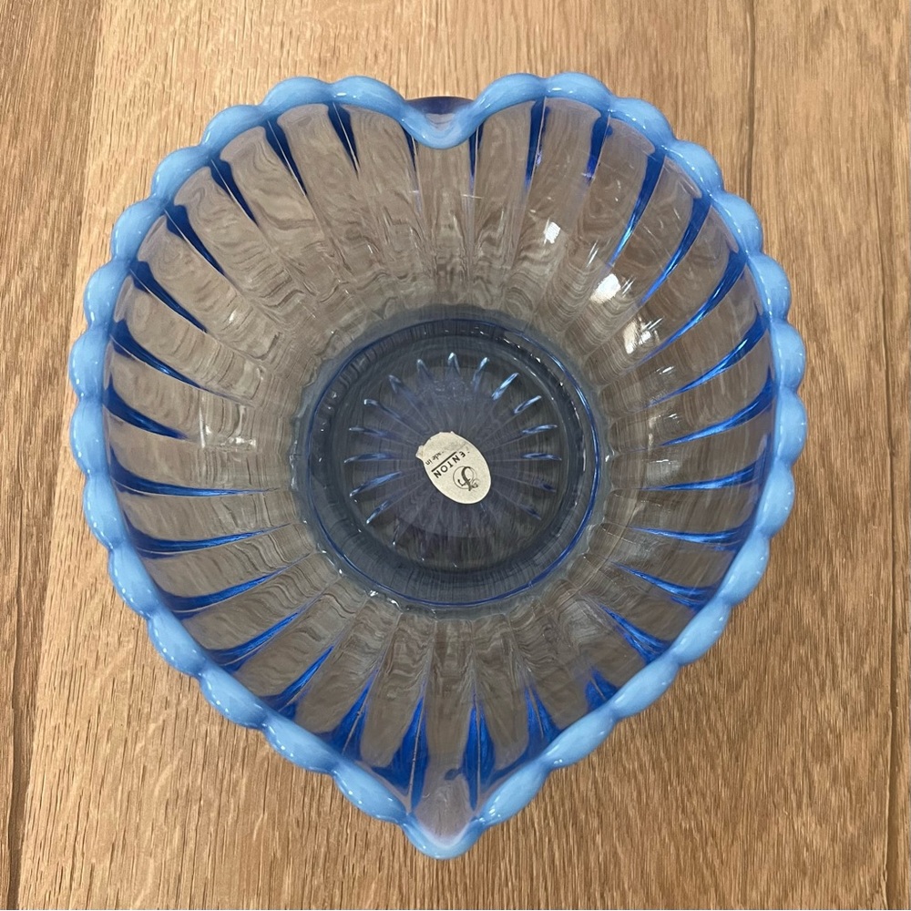 Fenton Periwinkle Blue Opalescent Ribbed‎ Dish Bowl 6” Heart Shape - Vintage